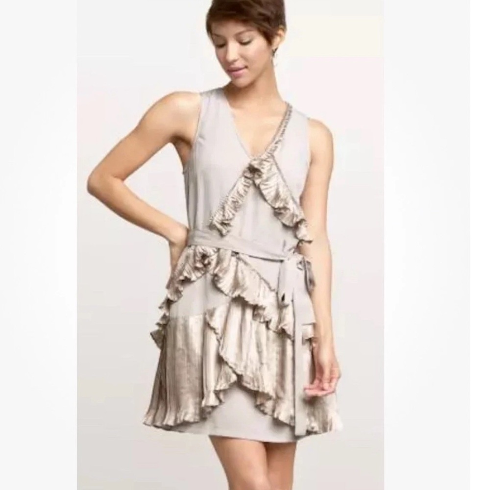 GAP Sleeveless Ruffle Midi Dress in Light Taupe
